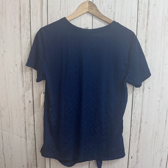 NWT St. John’s Bay Navy Embroidered Floral Eyelet Short-sleeve Knot Top - Picture 6 of 11